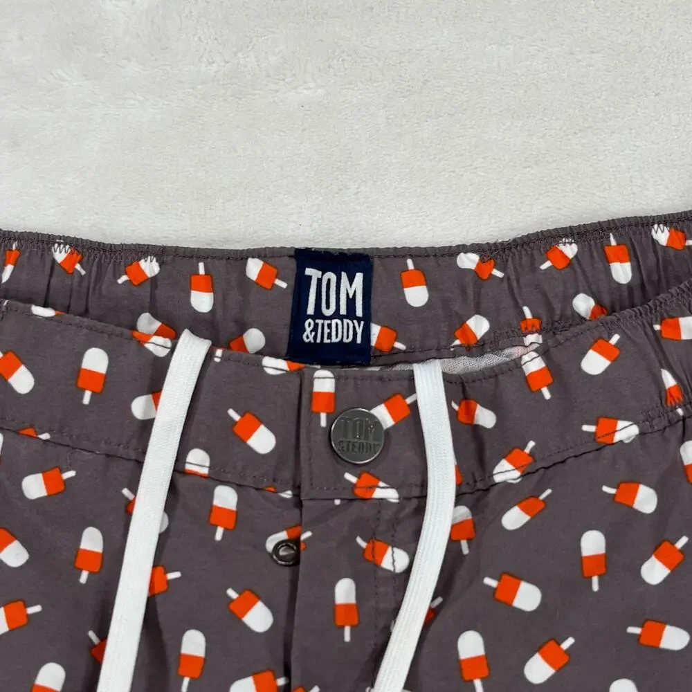 Tom & Teddy Mens Swim Shorts Grey Orange Popsicle Print Drawstring Mesh Lined M